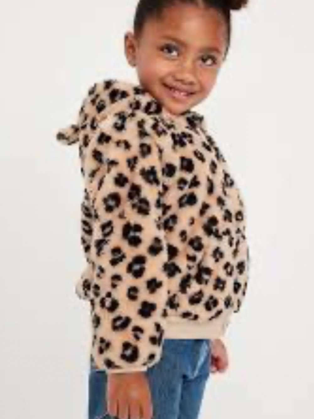 Old Navy Critter Faux Fur Hooded Jacket in Brown Leopard Sz 3T EUC $35R